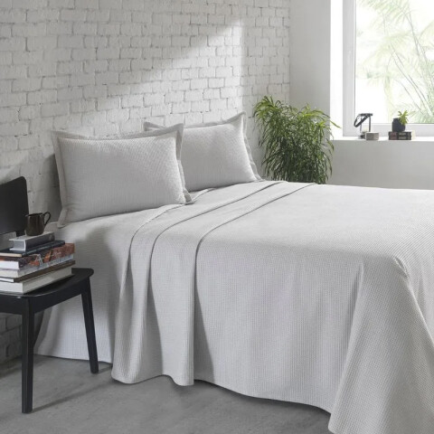 Juego Colcha y Funda Piquet Dohler Queen 100% Algodón GRIS PLATA