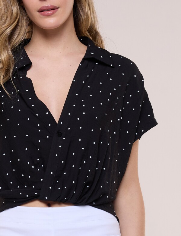 Blusa Crop Cruzada Con Lunares NEGRO/BLANCO
