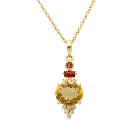 Collar Cadena Karvik Dije Citrino, Diamantes, Granate Plata 925 Y Baño De Oro 0