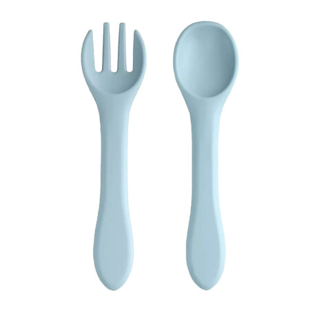 Set Comida Bebé Diseño Avión con Plato + Cuchara y Tenedor Celeste