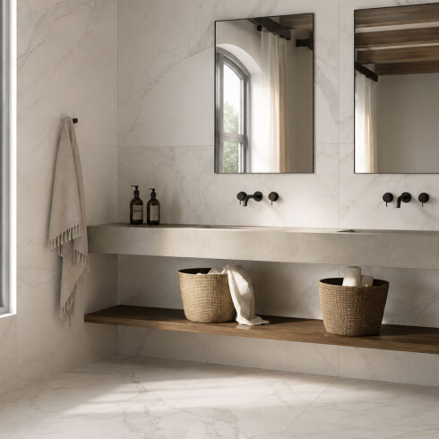 CERÁMICA PISO 84X84 CALACATA LISO GAMA BEIGE MARMOLADO GAMAS DE BEIGE
