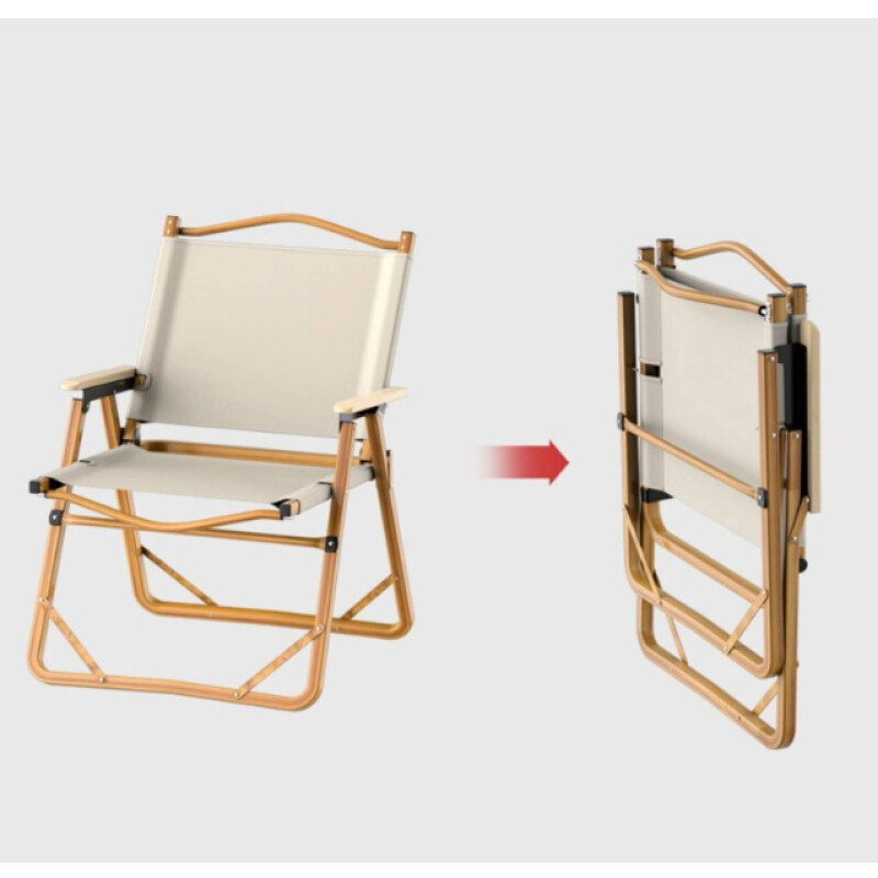 Silla plegable para campamento símil madera Grande Beige