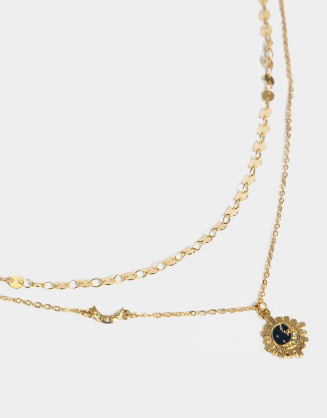 Collares Cortos Capsula Especial Collar Con Dije Con Luna Y Estrellas - Dorado