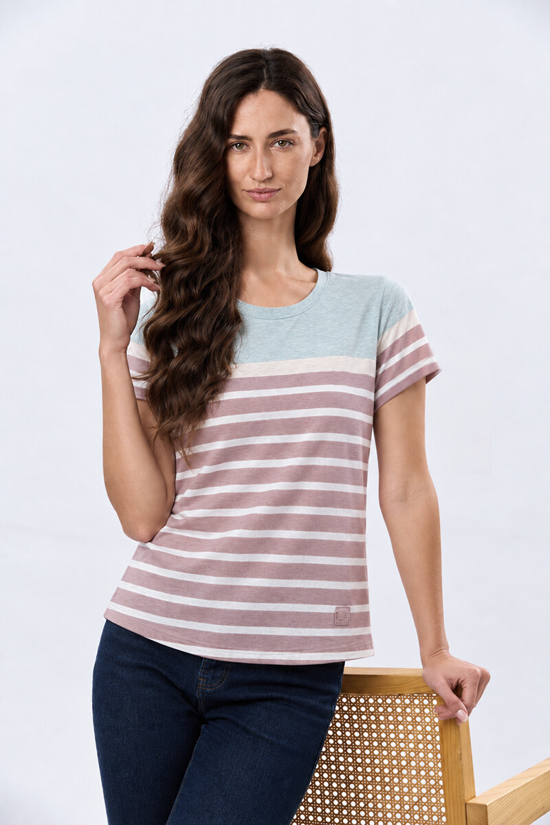 REMERA RAYADA DE ALGODÓN - Verde 
