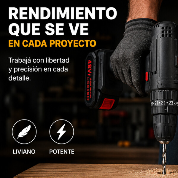 Taladro Percutor Atornillador + 2 Baterías 48V Inalambrico Negro