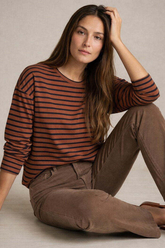 Remera Algodón Elastano Rayada Camel