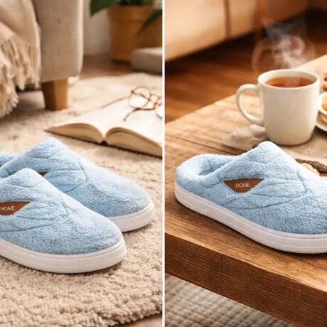 Pantuflas Unisex Suela Antideslizante Felpa Suave y Abrigada Celeste