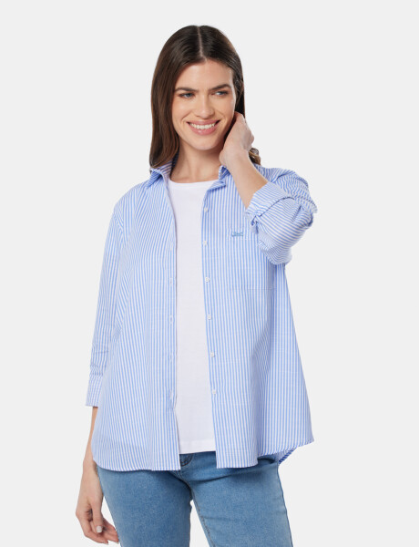 CAMISA HOLGADA RAYADA Celeste