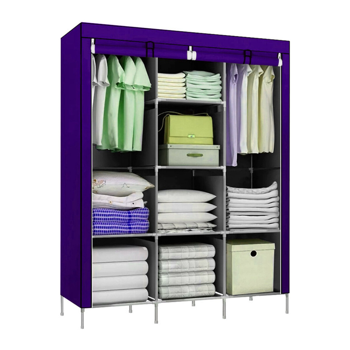 Ropero Placard Tela Desmontable 8 Estantes Perchero Doble - Color Variante Violeta Negro 