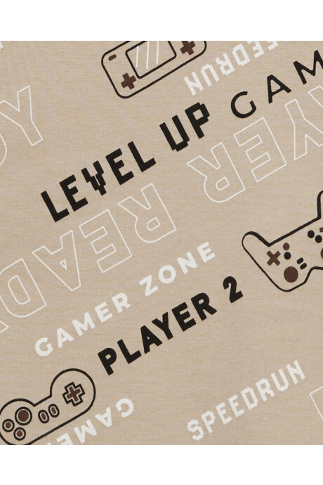 Pijama cuatro piezas de algodón, dos pantalones y dos remeras, diseño gamer Sin color