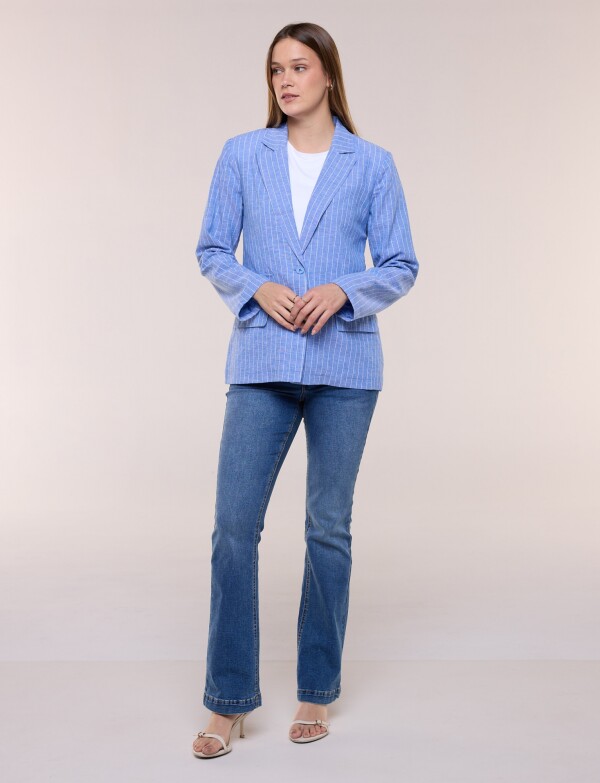 Blazer Sastrero De Lino Rayado CELESTE/MULTI
