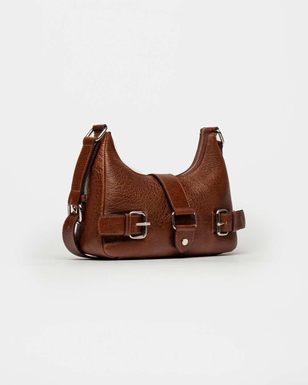 Cartera al Hombro The Noisy Gang En Cuero Graneado Tabaco