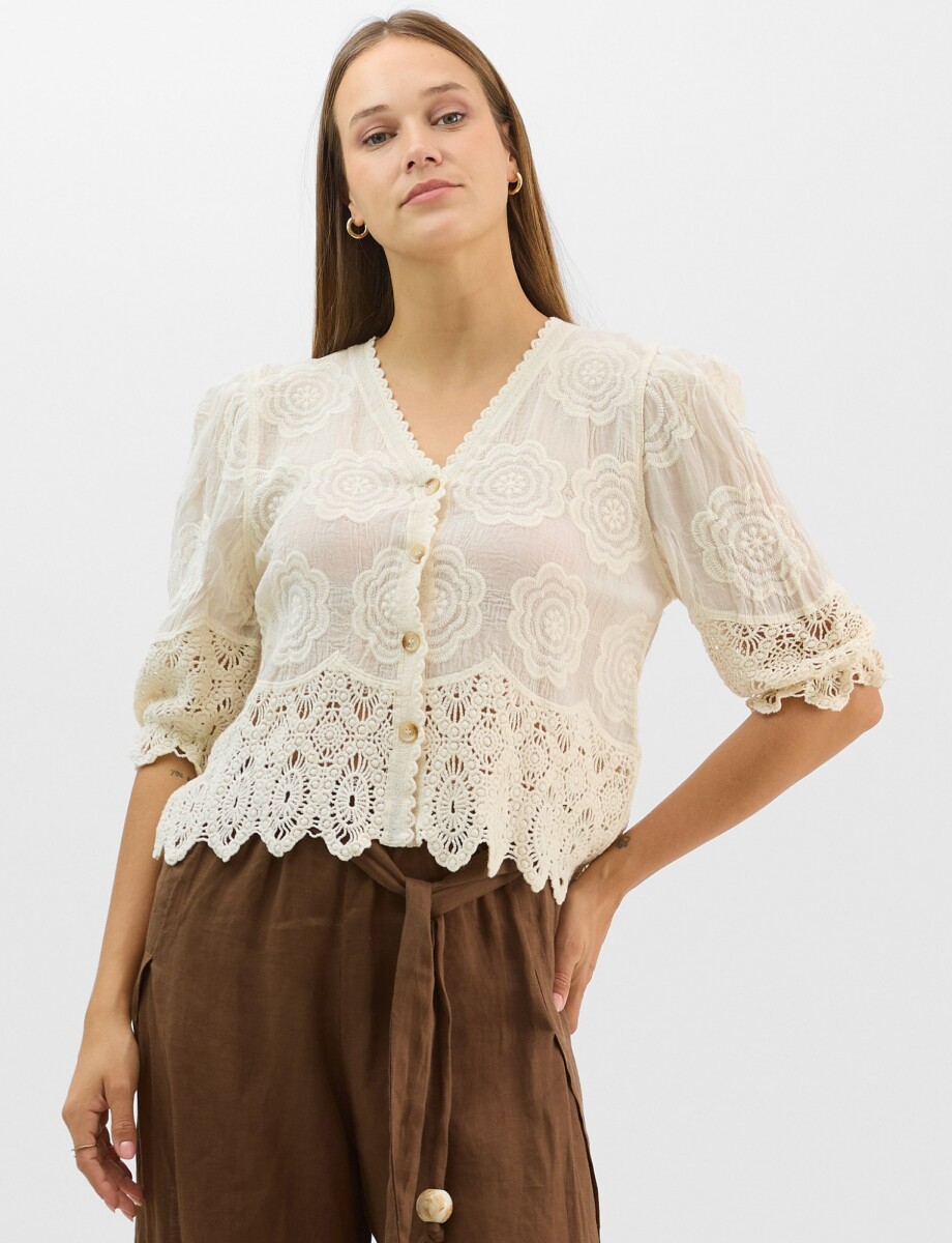 Blusa Bordada Puntilla - Crudo 