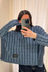 Sweater Oceano Crop Azul Piedra