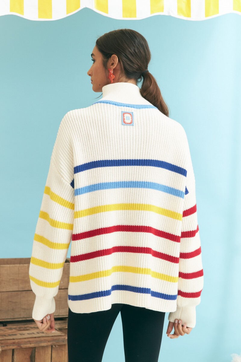 Sweater algodón con rayas crudo