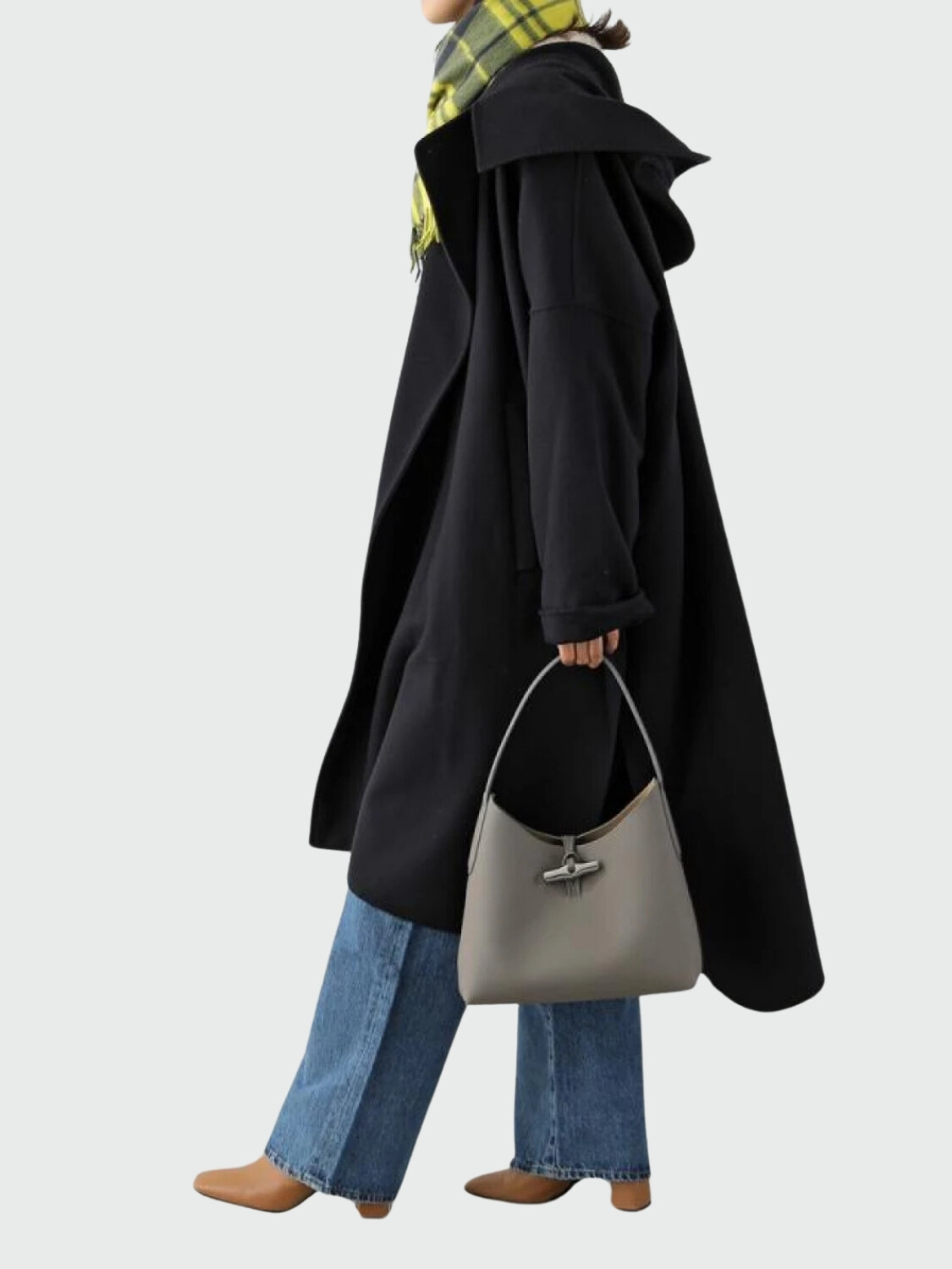 Longchamp -Cartera clásica de cuero, Roseau Gris