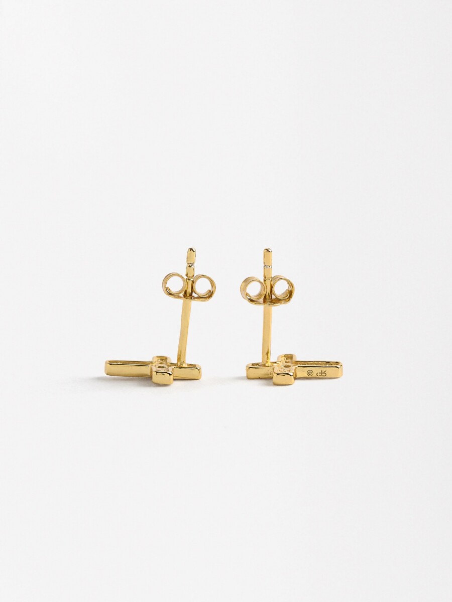 Pendientes Cruz Con Circonitas - Plata De Ley 925 dorado