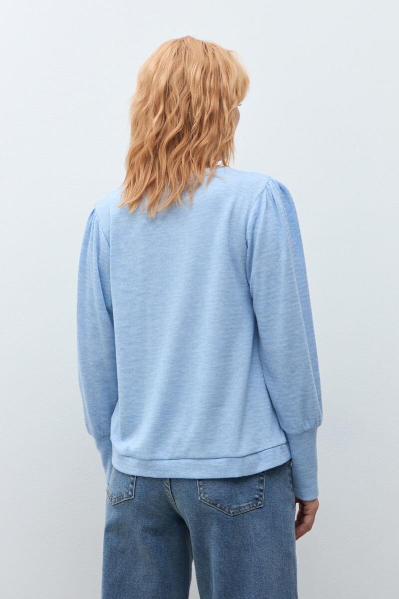 Remera mangas ballon celeste melange