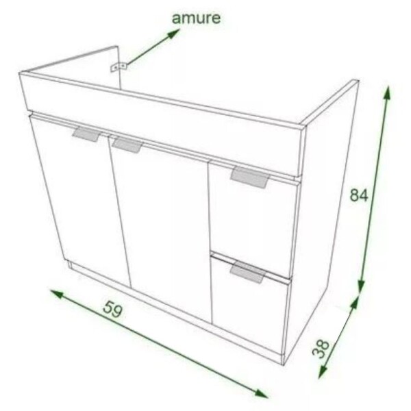 MUEBLE DE BAÑO 60 CM 2 CAJONES 1 PUERTA CON MESADA DE LOZA - BLANCO BRILLANTE MUEBLE DE BAÑO 60 CM 2 CAJONES 1 PUERTA CON MESADA DE LOZA - BLANCO BRILLANTE