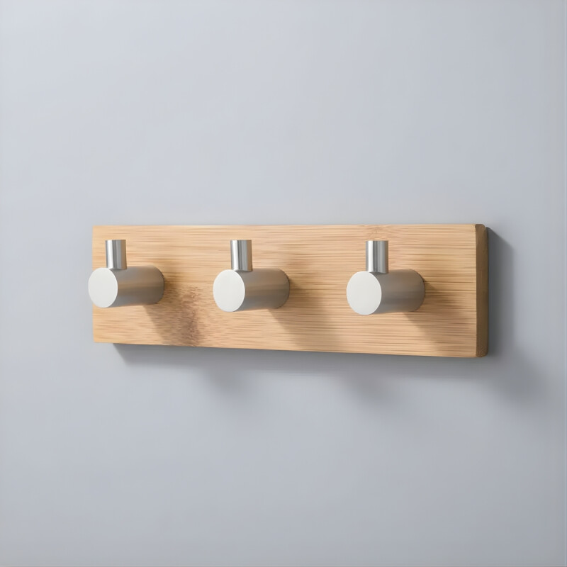 Perchero De Pared Colgante Adhesivo 3 Ganchos Madera Y Metal MADERA