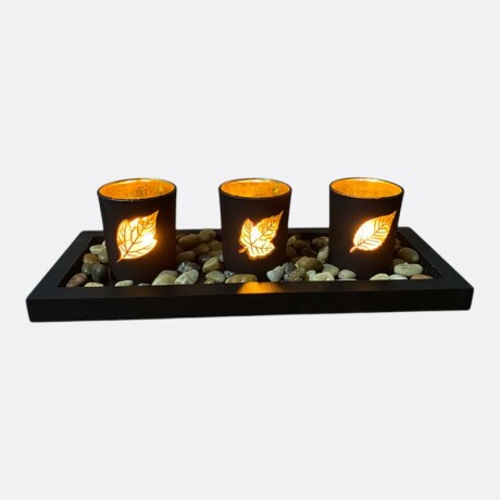 Centro De Mesa Madera Con Set De 3 Vasos De Vidrio Centro De Mesa Madera Con Set De 3 Vasos De Vidrio