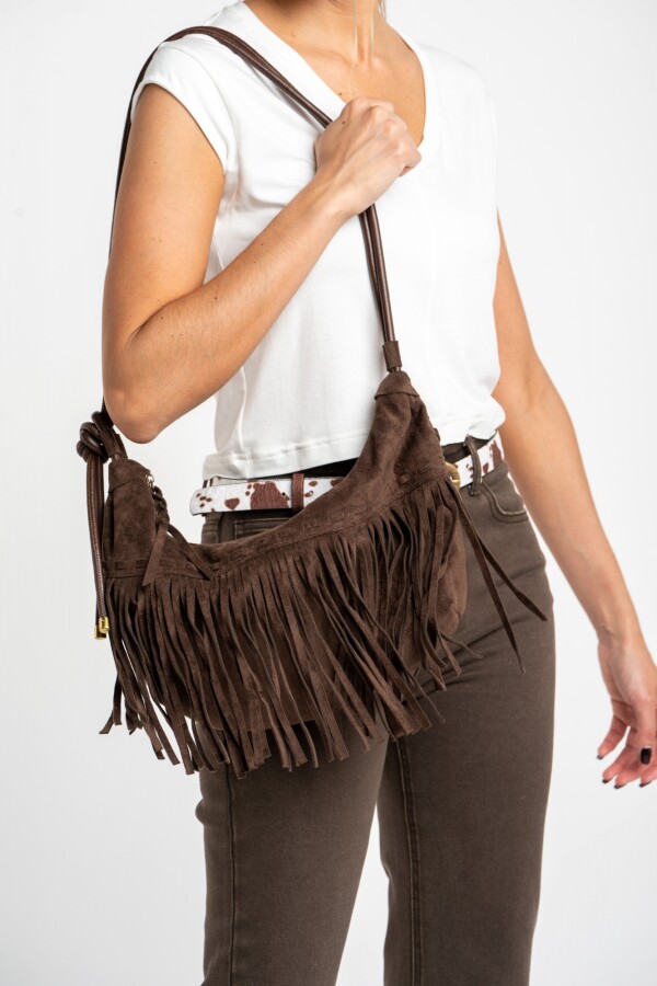 Cartera Flecos Gamuza Vegana Chocolate