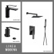 JUEGO COMPLETO DE GRIFERIA INCLUYE DUCHA EMBUTIDA ,LAVATORIO BAJO Y BIDET LINEA MODENA AQUALIA NEGRO