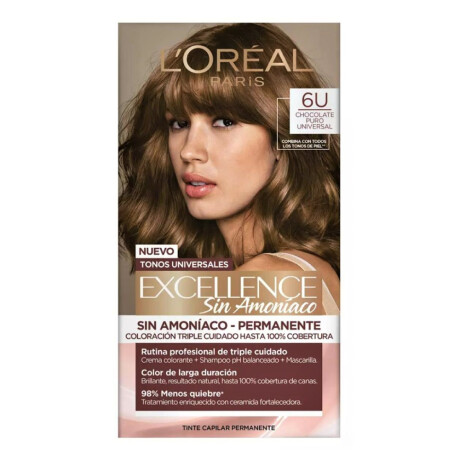 Tinta L'Oréal Paris Excellence Sin Amoníaco 6U Chocolate Puro Universal Tinta L'Oréal Paris Excellence Sin Amoníaco 6U Chocolate Puro Universal