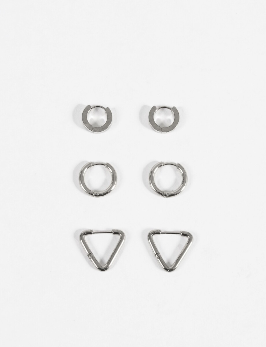 Set de aros geométricos acero - plateado 