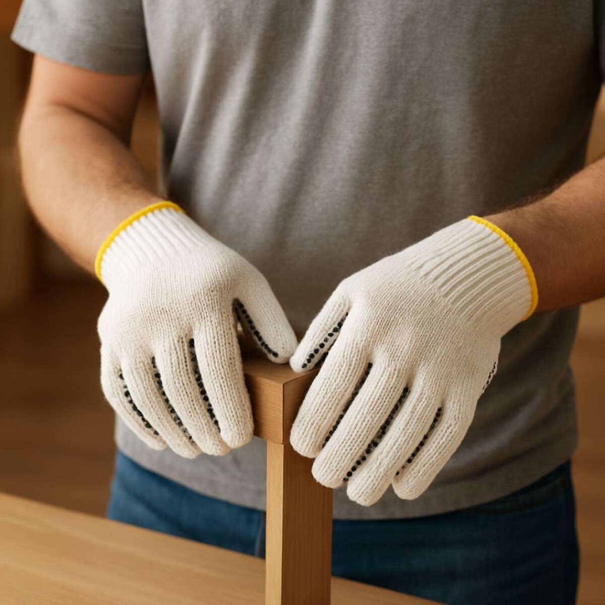 Guantes De Algodón Con Puntos - Blanco 