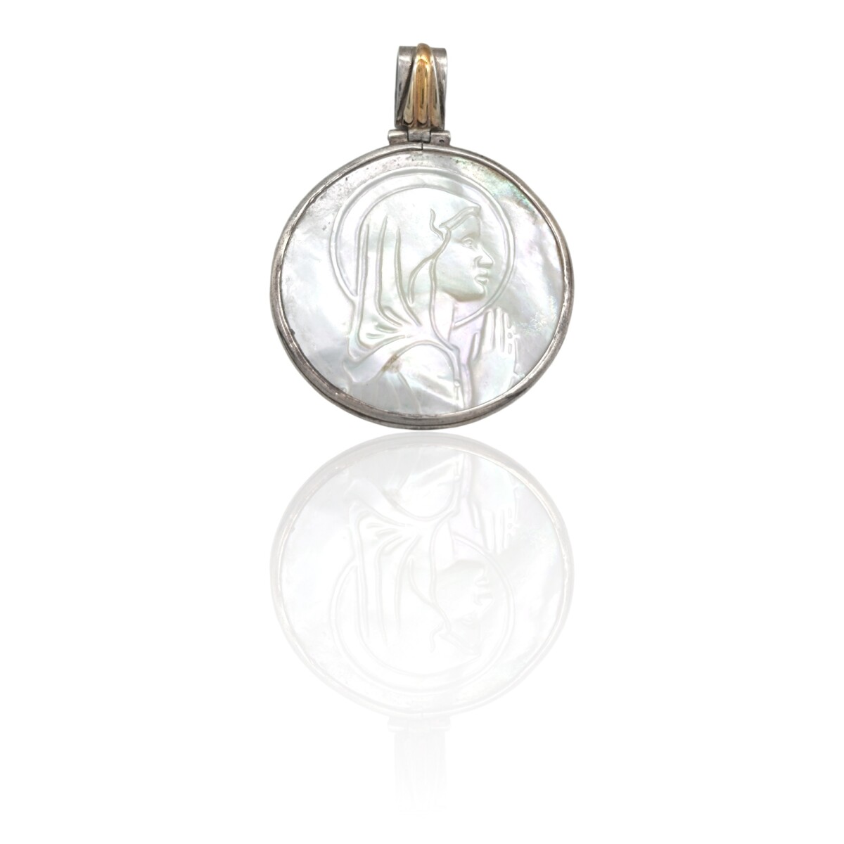 Dije Medalla Virgen Niña-Plata 925 y Oro-Con Piedra Nacar-CP5206 - conpiedra 