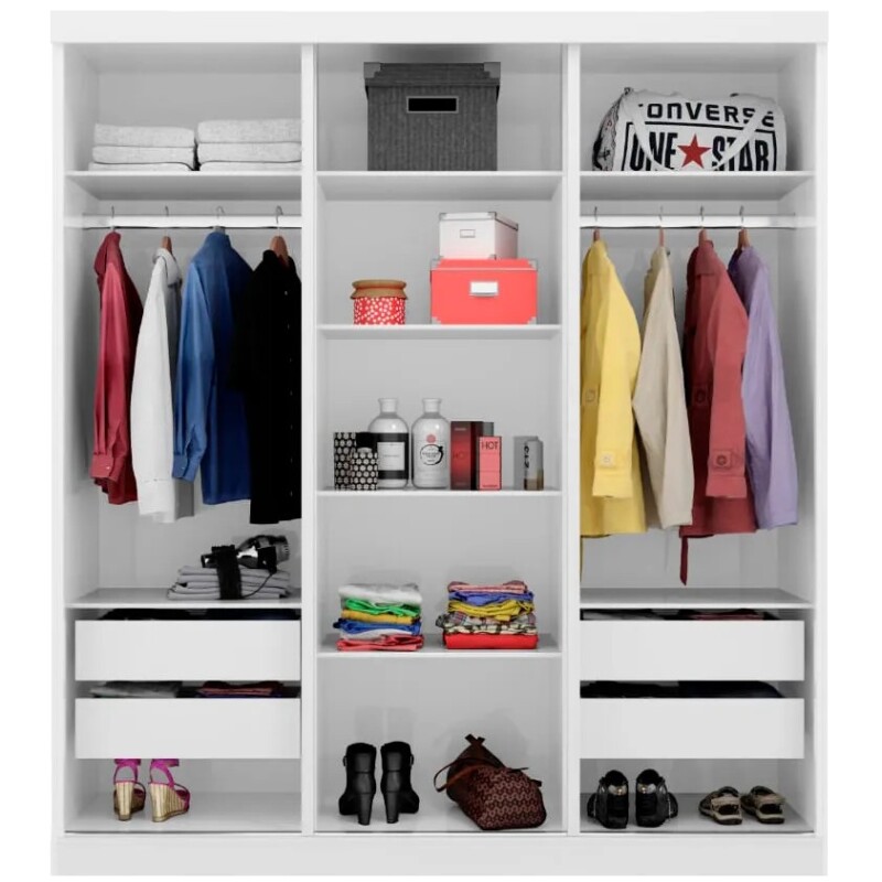 Armario Ropero 3 Puertas Corredizas 2 Cajones - La Tentación Blanco Armario Ropero 3 Puertas Corredizas 2 Cajones - La Tentación Blanco