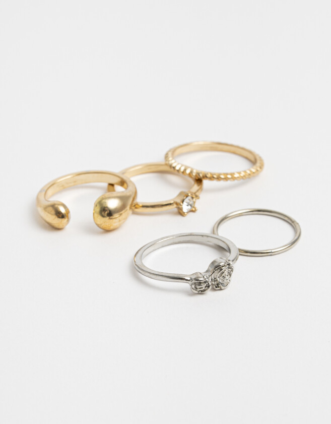 Sets Anillos Strass Anillos Sets De Metal - Combinacion Bicolor