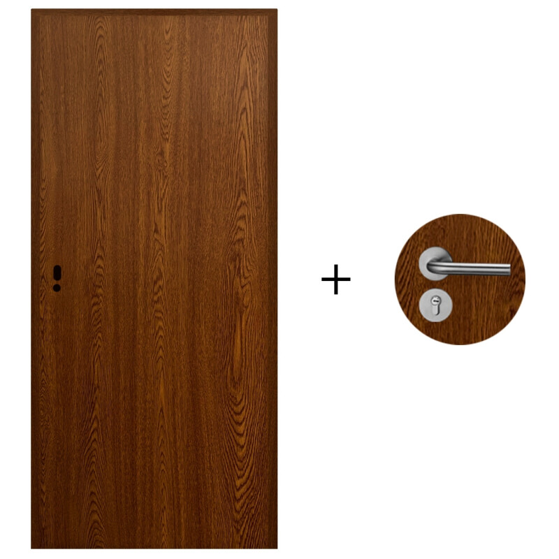 Puerta Desarmada Interior en MDF con Marco y Cerradura Lumax Marrón Oscuro Lisa Herraje Plateado