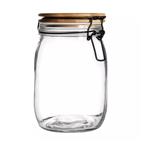 Frasco de vidrio hermético con broche 1000 ml tapa madera TRANSPARENTE