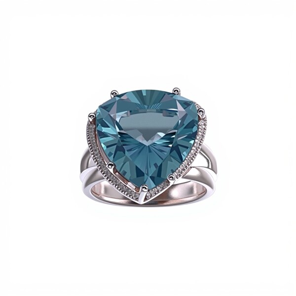 Anillo Halo-Plata 925 rodinada-Piedra Aguamarina y Zirconia-AN2026 conpiedra