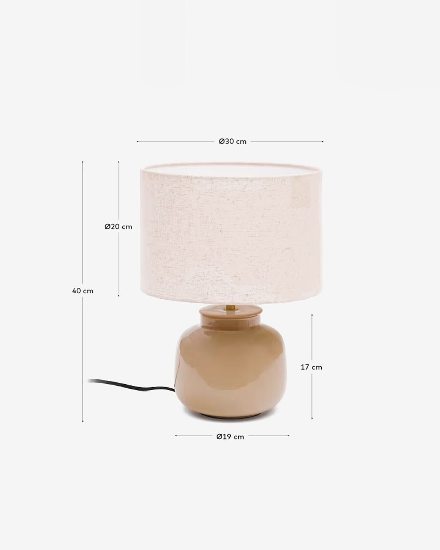 Lámpara de mesa Tay de cerámica verde y lino beige Lámpara de mesa Tay de cerámica verde y lino beige