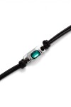 PULSERA DE CUERO BAÑADA EN PLATA DE LEY CON CRISTAL VERDE Pulsera