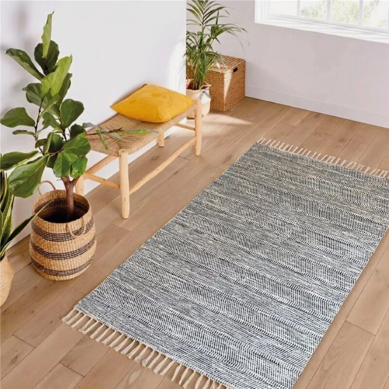 Alfombra con flecos 69x114cm AZUL Y NATURAL