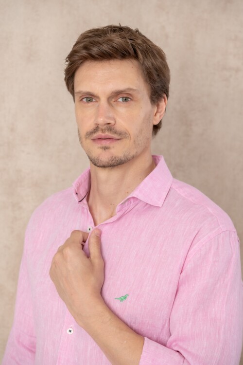 Camisa Lino Hudson Collar Rosa oscuro