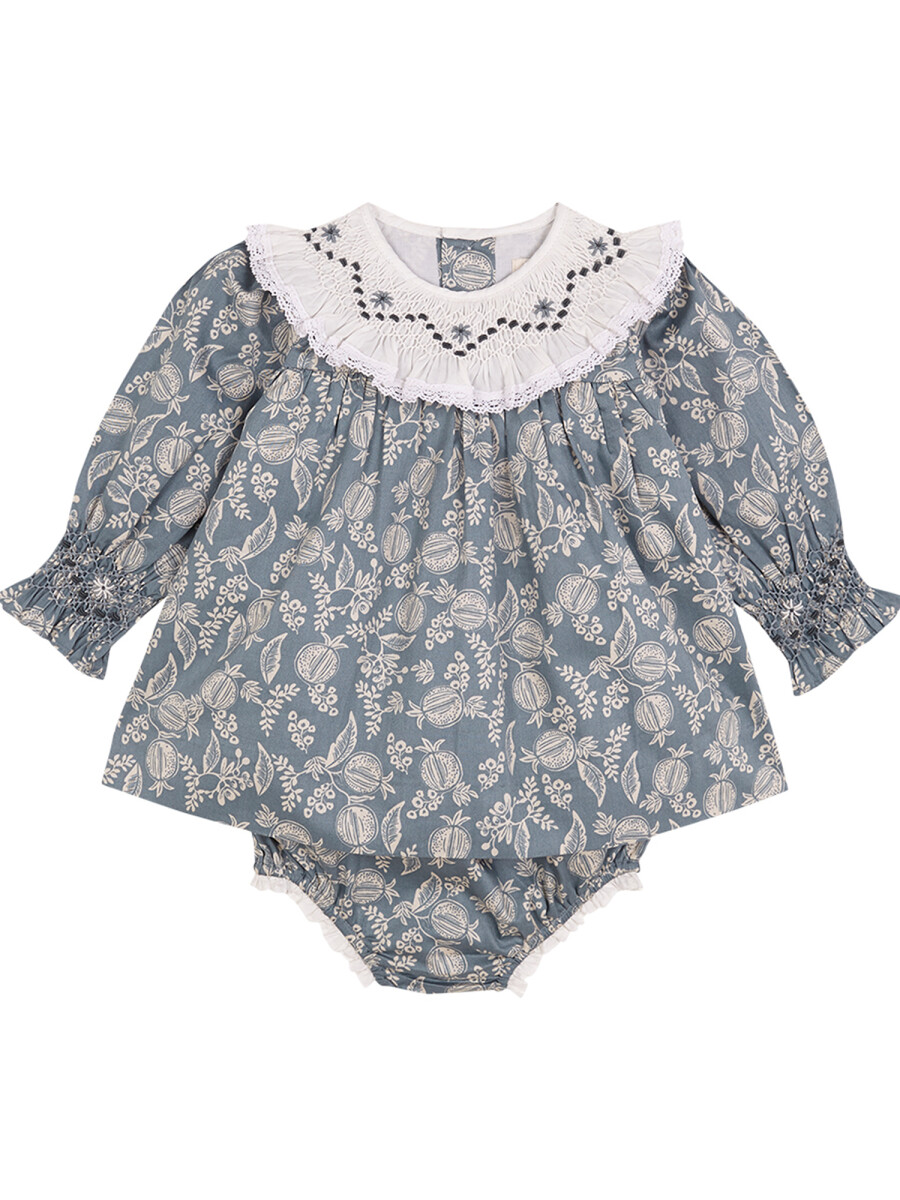 Vestido Cuello Nido De Abeja Azulado