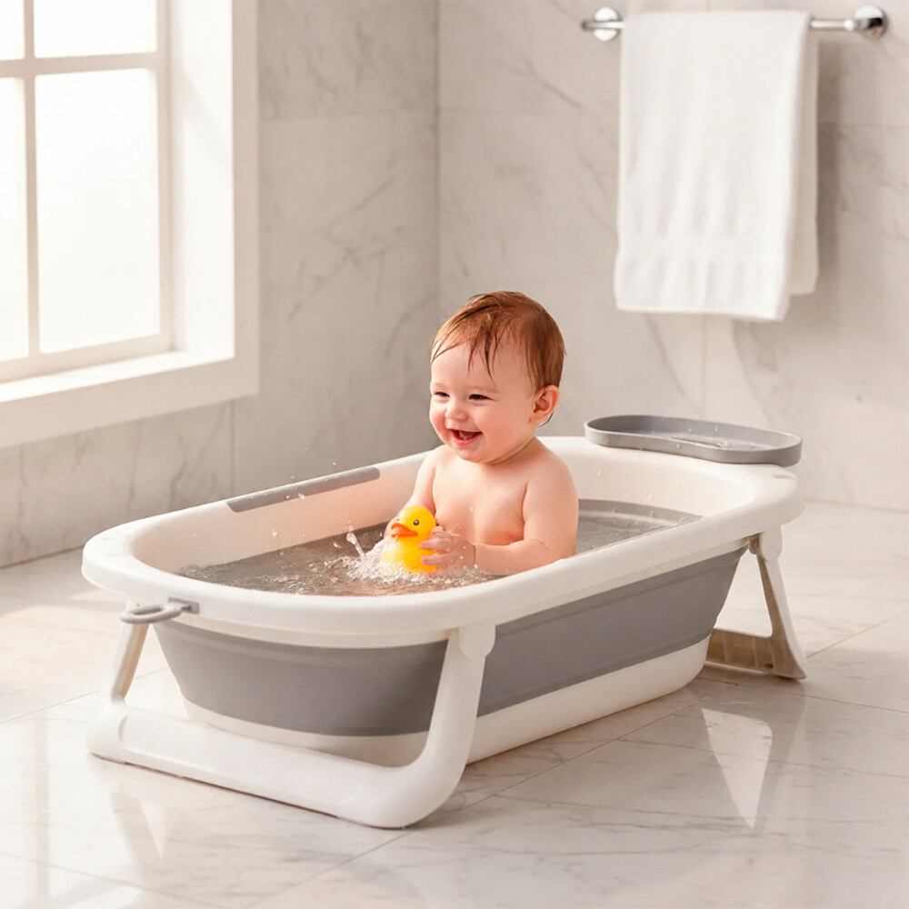 Bañito Para Bebé Plegable Con Termómetro Gris