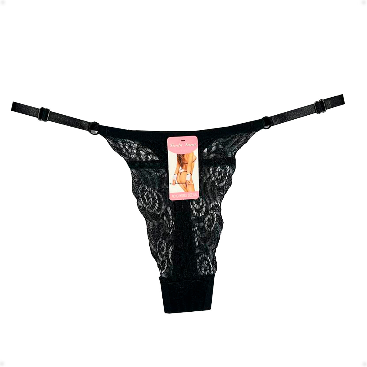 Tanga Colaless Ajustable De Encaje - Negro 
