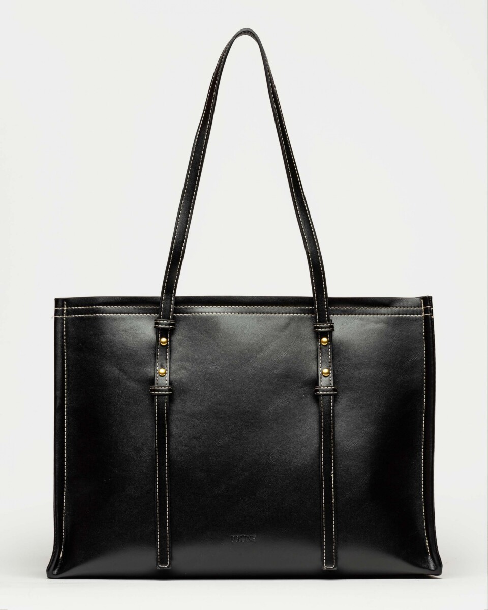 Shopper Louise en efecto cuero liso - Negro 