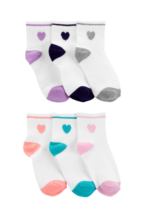 Pack seis pares de medias de algodón, estampa corazón Sin color