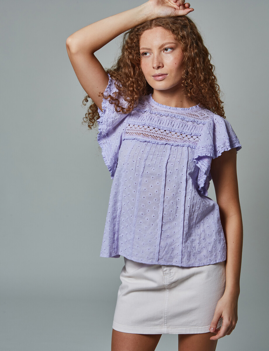 Blusa broderie lila