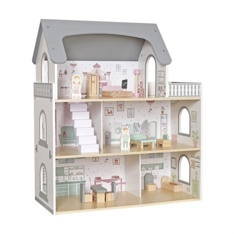 Casita de muñecas de madera con balcón W06A587 001