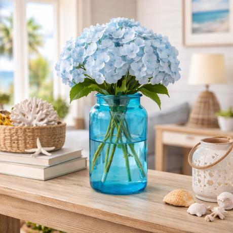 Florero de Vidrio Azul Decorativo Grande