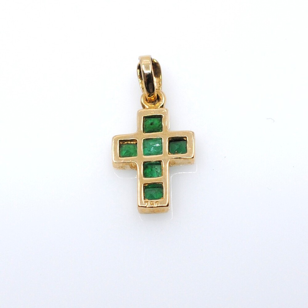 Cruz pequeña en oro 18k y esmeraldas Cruz pequeña en oro 18k y esmeraldas