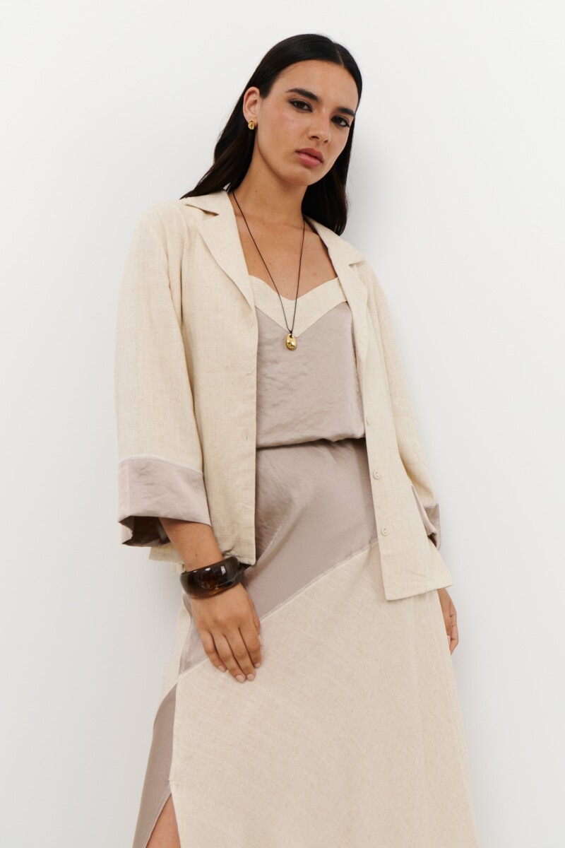 CHAQUETA LINO SATEN BEIGE